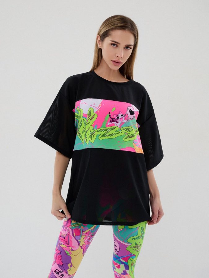 Oversized Sports T-Shirt Anime Black